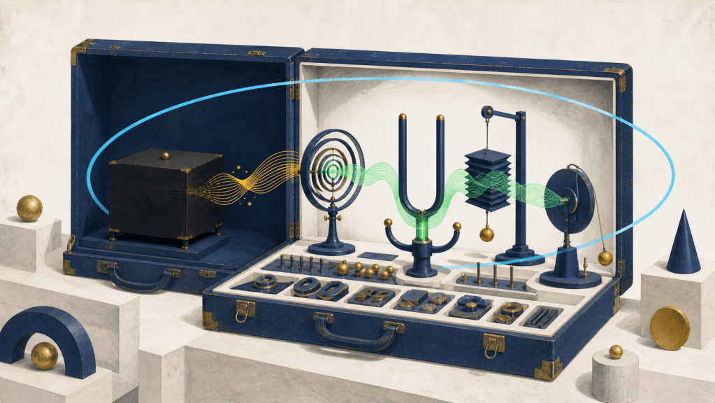 A sealed analytical model beside an open traveling case containing a reproducible testing suite.